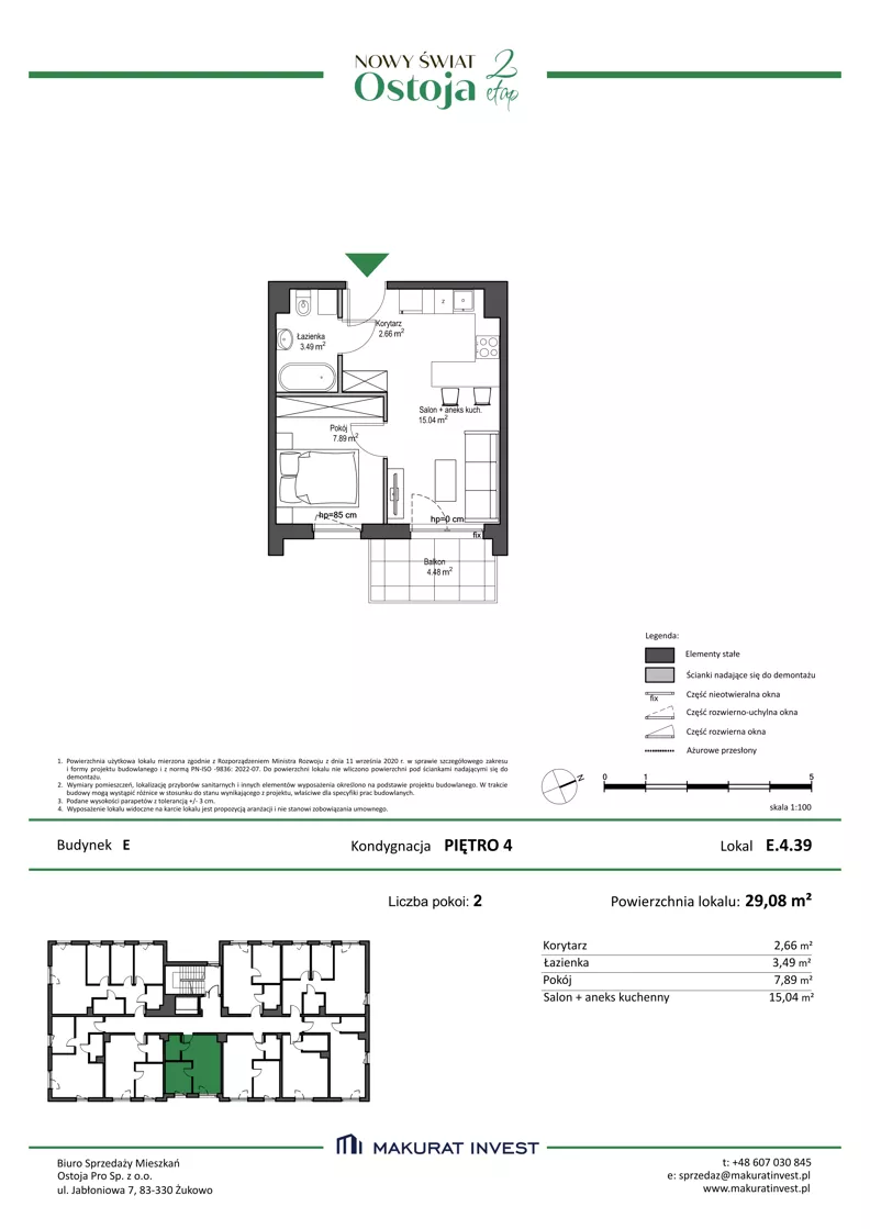2 pokoje, mieszkanie 29,08 m², piętro 4, oferta nr E.4.39, Nowy Świat Ostoja II etap - budynki E, F, G, Gdańsk, Barniewice, ul. Malinowa