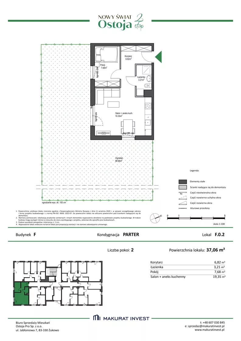 2 pokoje, mieszkanie 37,06 m², parter, oferta nr F.0.2, Nowy Świat Ostoja II etap - budynki E, F, G, Gdańsk, Barniewice, ul. Malinowa