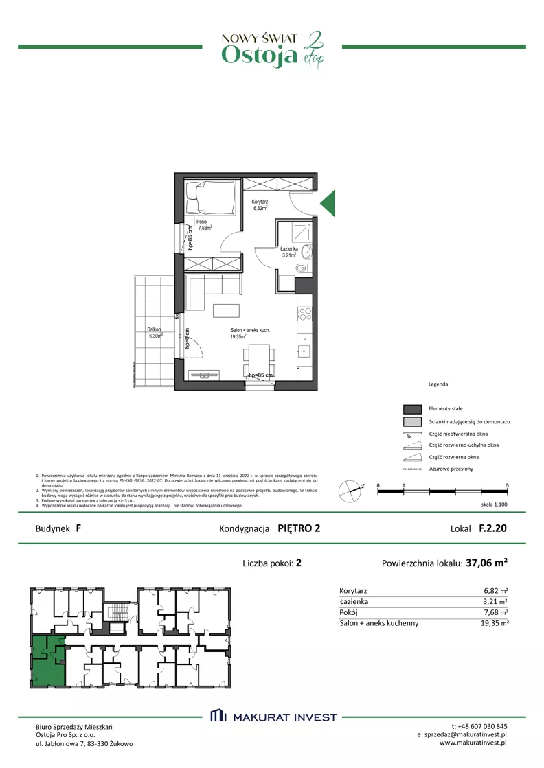 2 pokoje, mieszkanie 37,06 m², piętro 2, oferta nr F.2.20, Nowy Świat Ostoja II etap - budynki E, F, G, Gdańsk, Barniewice, ul. Malinowa