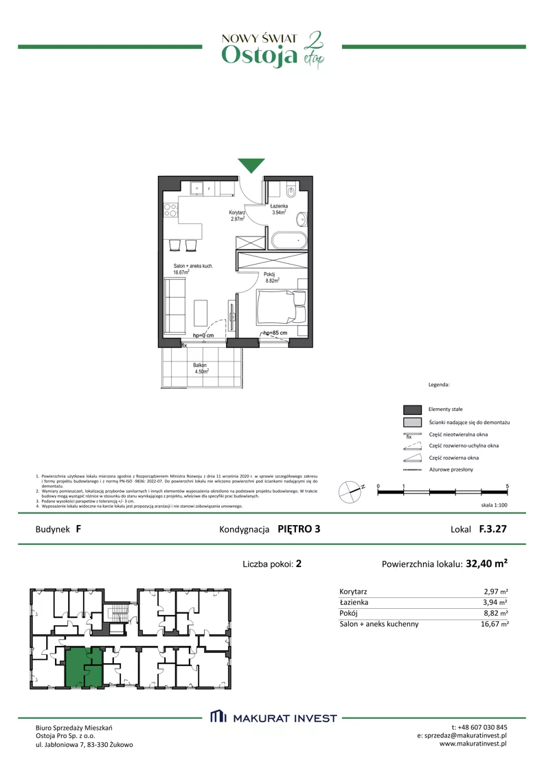 2 pokoje, mieszkanie 32,40 m², piętro 3, oferta nr F.3.27, Nowy Świat Ostoja II etap - budynki E, F, G, Gdańsk, Barniewice, ul. Malinowa