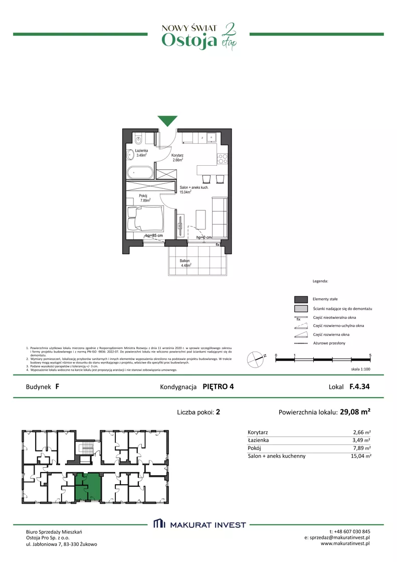2 pokoje, mieszkanie 29,08 m², piętro 4, oferta nr F.4.34, Nowy Świat Ostoja II etap - budynki E, F, G, Gdańsk, Barniewice, ul. Malinowa
