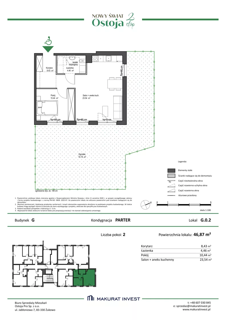 2 pokoje, mieszkanie 46,87 m², parter, oferta nr G.0.2, Nowy Świat Ostoja II etap - budynki E, F, G, Gdańsk, Barniewice, ul. Malinowa