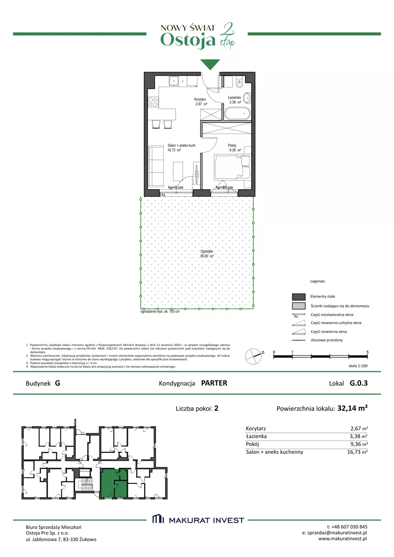 2 pokoje, mieszkanie 32,14 m², parter, oferta nr G.0.3, Nowy Świat Ostoja II etap - budynki E, F, G, Gdańsk, Barniewice, ul. Malinowa