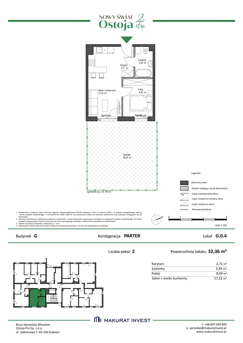 2 pokoje, mieszkanie 32,36 m², parter, oferta nr G.0.4, Nowy Świat Ostoja II etap - budynki E, F, G, Gdańsk, Barniewice, ul. Malinowa