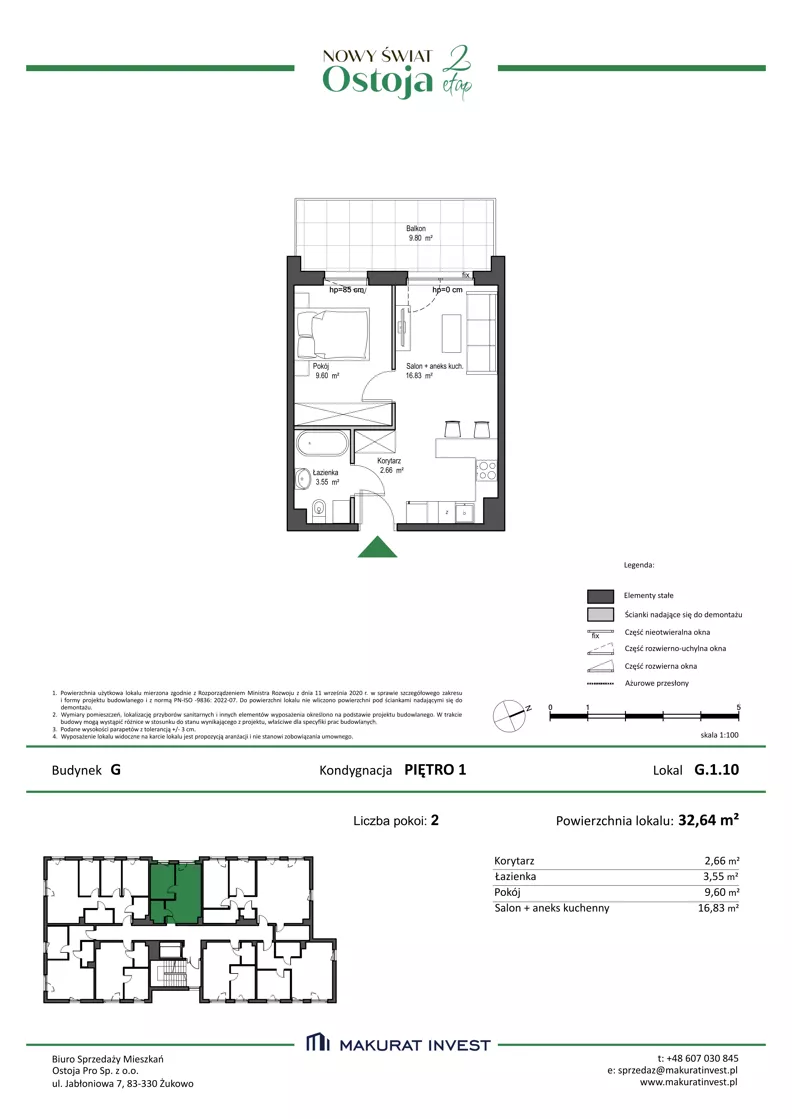 2 pokoje, mieszkanie 32,64 m², piętro 1, oferta nr G.1.10, Nowy Świat Ostoja II etap - budynki E, F, G, Gdańsk, Barniewice, ul. Malinowa