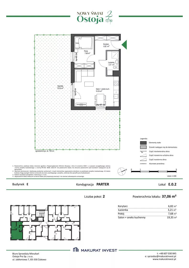 2 pokoje, mieszkanie 37,06 m², parter, oferta nr E.0.2, Nowy Świat Ostoja II etap - budynki E, F, G, Gdańsk, Barniewice, ul. Malinowa