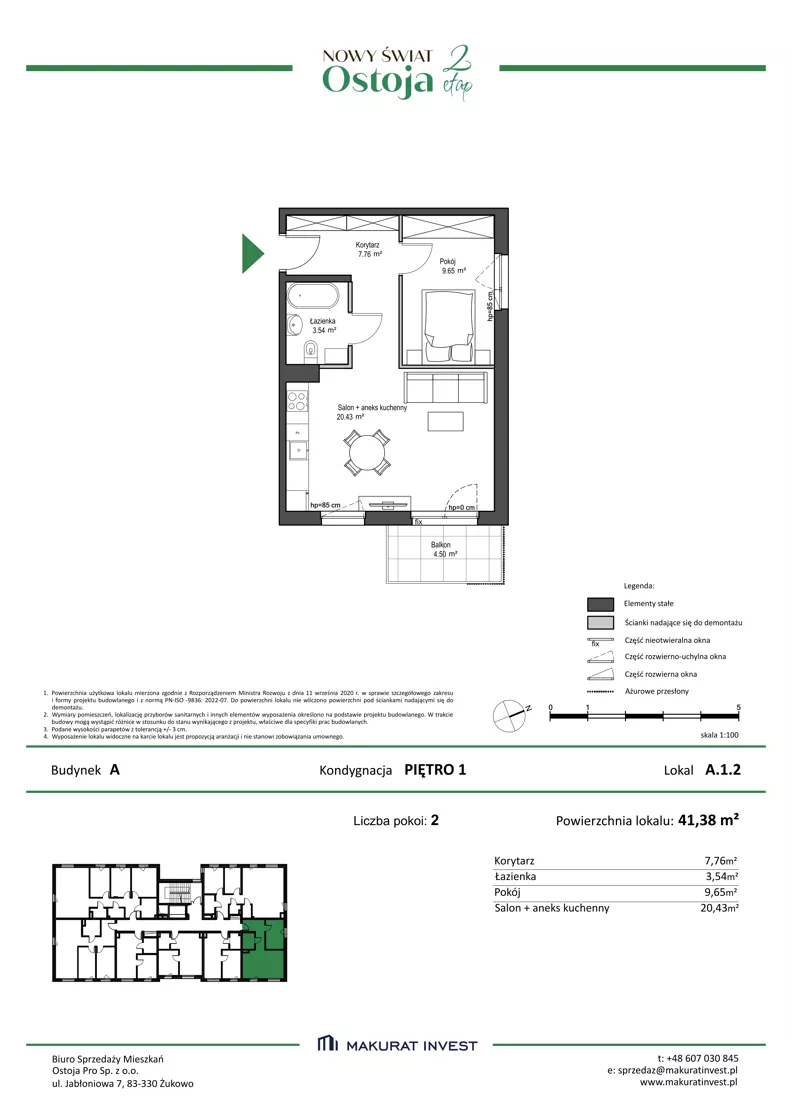2 pokoje, mieszkanie 41,38 m², piętro 1, oferta nr A.1.2, Nowy Świat Ostoja II etap, Gdańsk, Barniewice, ul. Malinowa