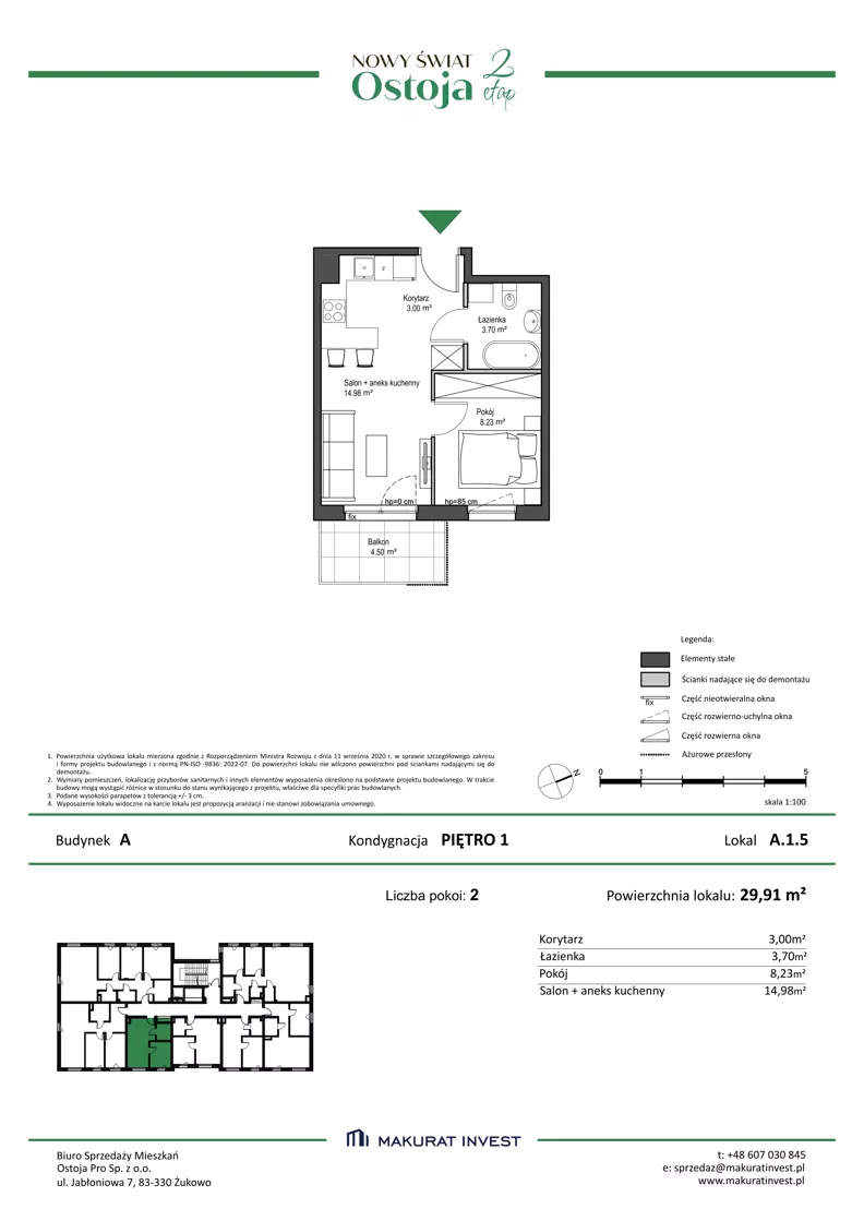 2 pokoje, mieszkanie 29,91 m², piętro 1, oferta nr A.1.5, Nowy Świat Ostoja II etap, Gdańsk, Barniewice, ul. Malinowa