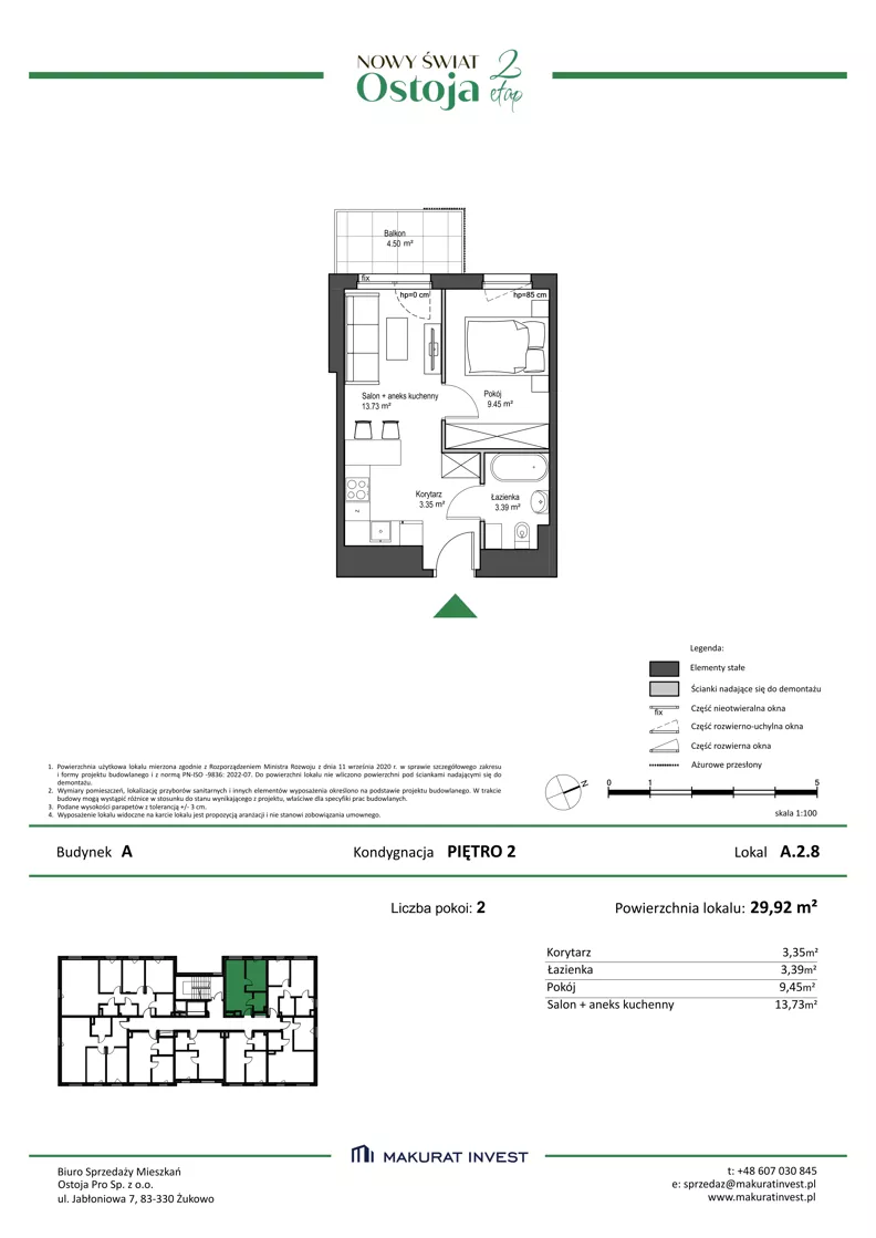 2 pokoje, mieszkanie 29,92 m², piętro 2, oferta nr A.2.8, Nowy Świat Ostoja II etap, Gdańsk, Barniewice, ul. Malinowa