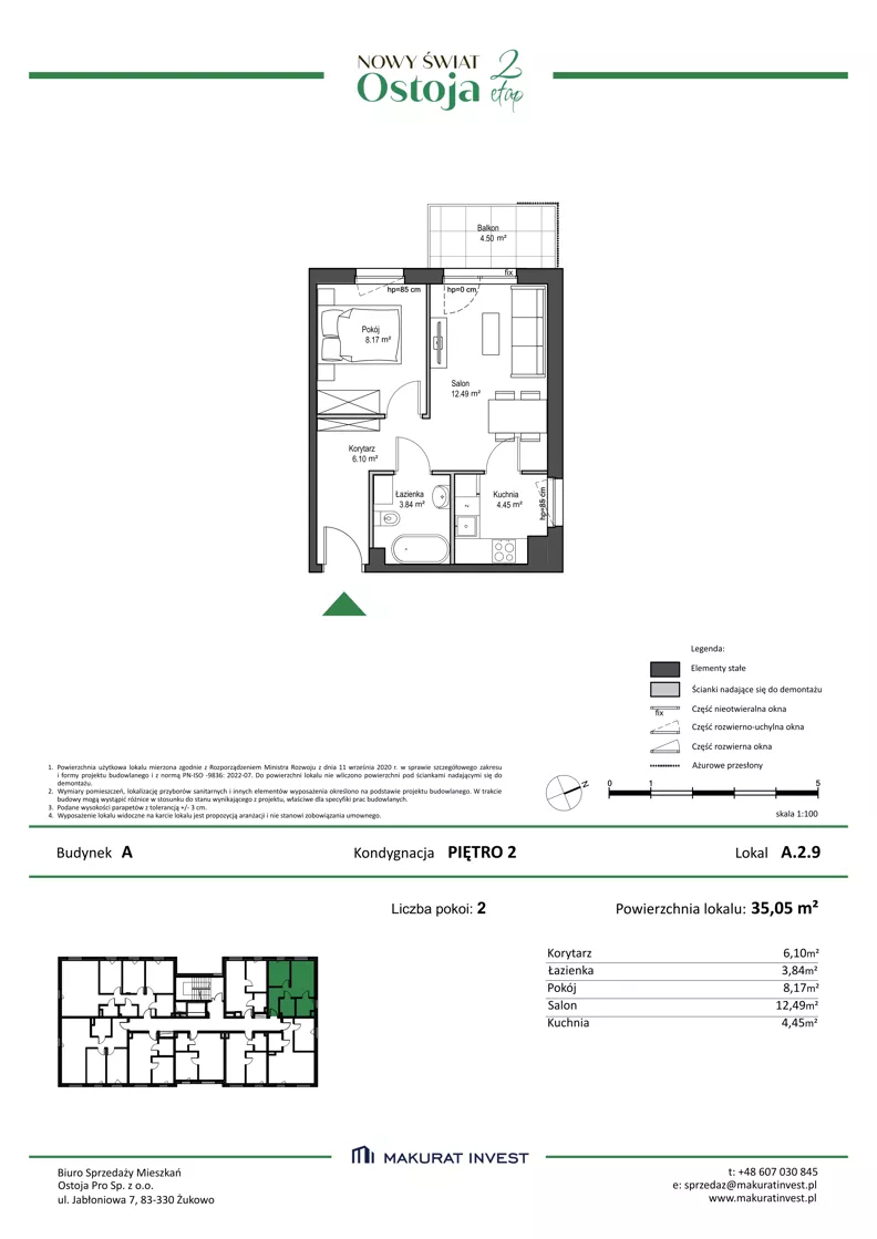 2 pokoje, mieszkanie 35,05 m², piętro 2, oferta nr A.2.9, Nowy Świat Ostoja II etap, Gdańsk, Barniewice, ul. Malinowa