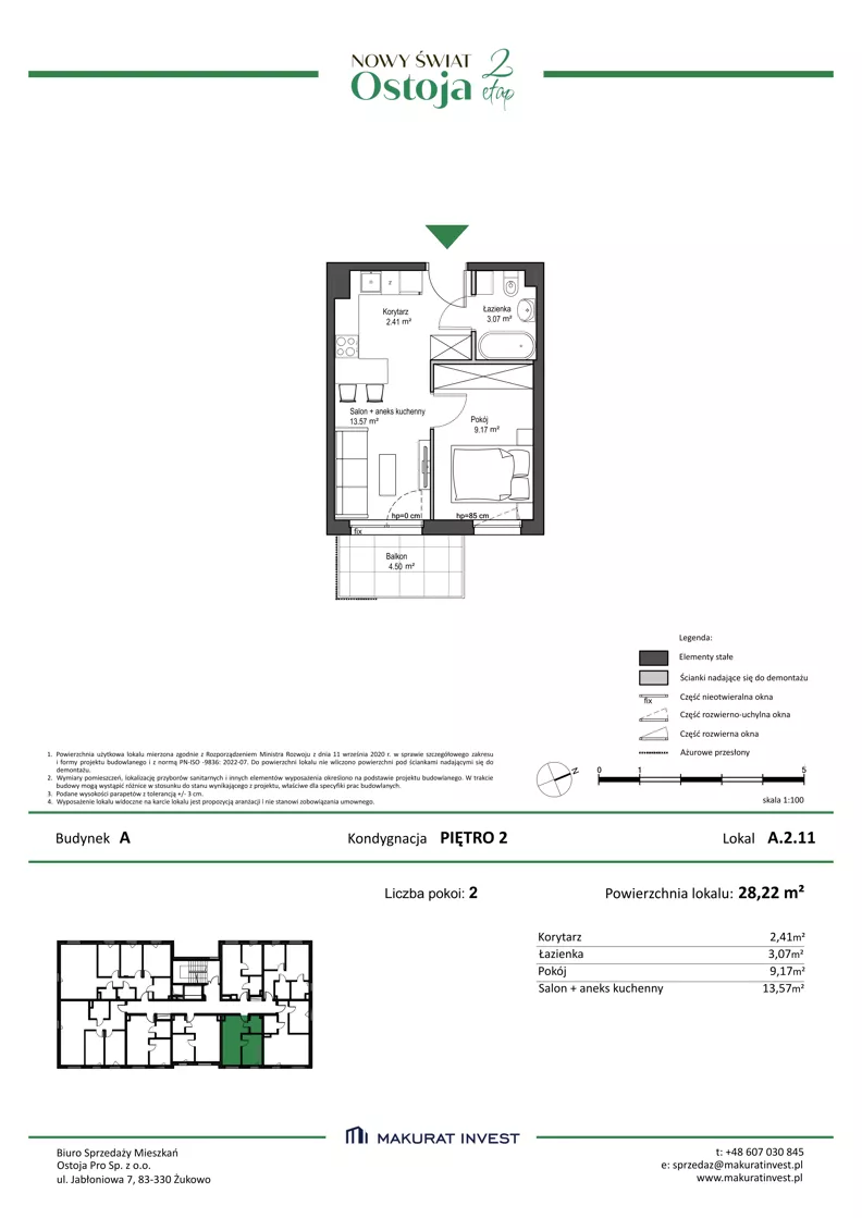 2 pokoje, mieszkanie 28,22 m², piętro 2, oferta nr A.2.11, Nowy Świat Ostoja II etap, Gdańsk, Barniewice, ul. Malinowa
