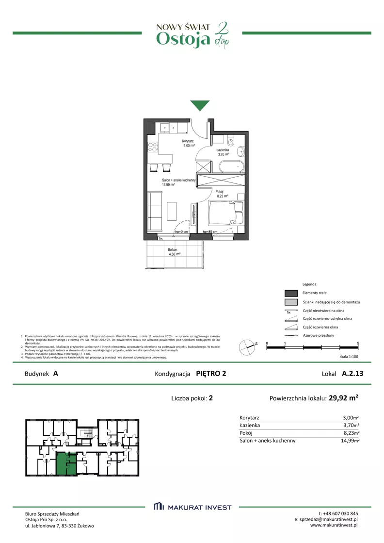 2 pokoje, mieszkanie 29,92 m², piętro 2, oferta nr A.2.13, Nowy Świat Ostoja II etap, Gdańsk, Barniewice, ul. Malinowa