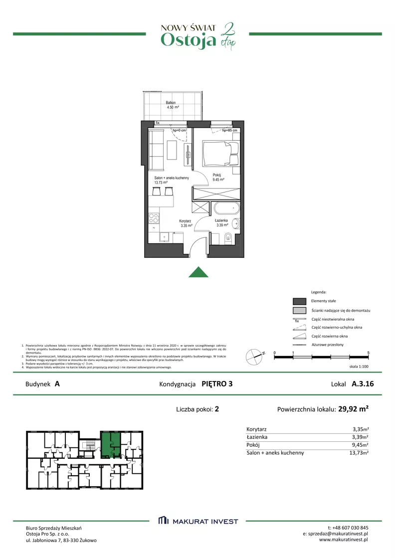 2 pokoje, mieszkanie 29,92 m², piętro 3, oferta nr A.3.16, Nowy Świat Ostoja II etap, Gdańsk, Barniewice, ul. Malinowa