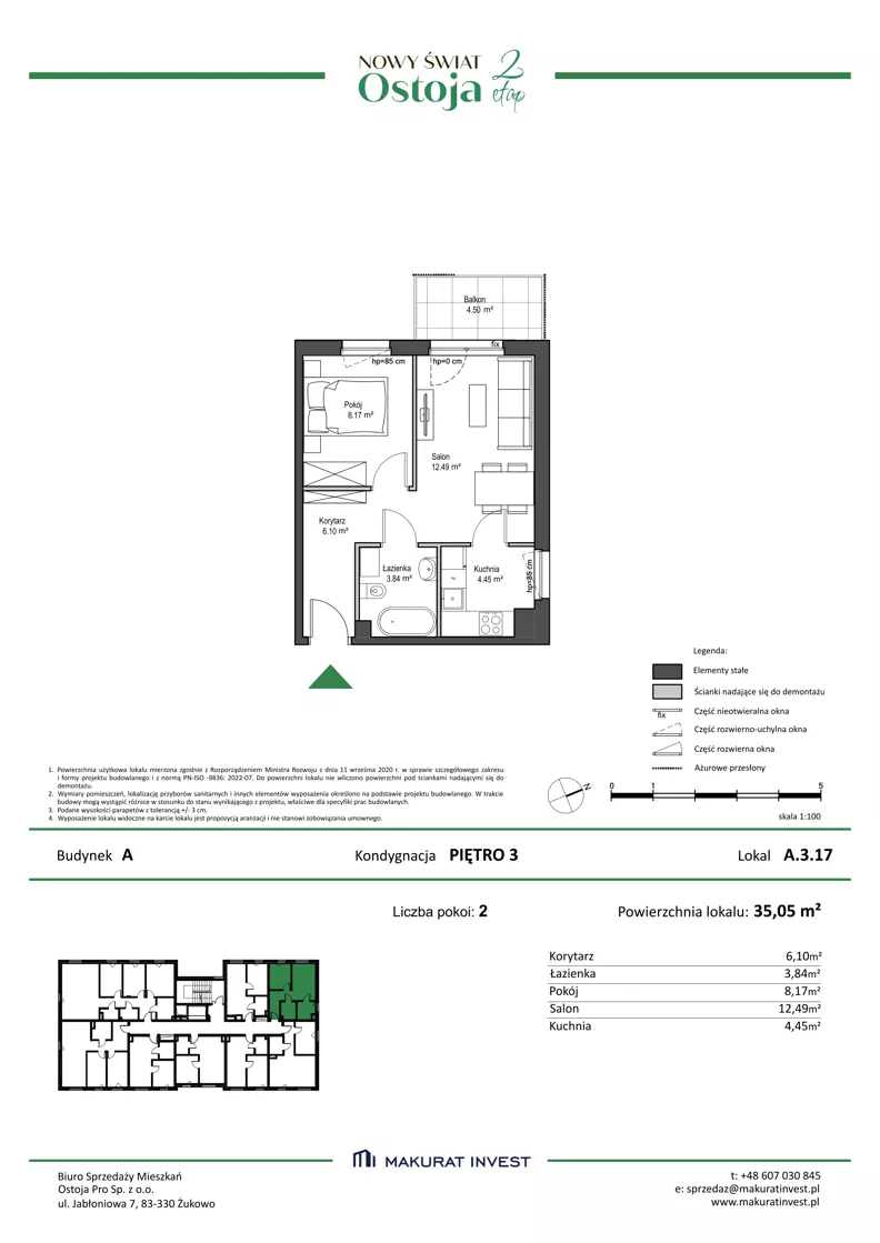 2 pokoje, mieszkanie 35,05 m², piętro 3, oferta nr A.3.17, Nowy Świat Ostoja II etap, Gdańsk, Barniewice, ul. Malinowa