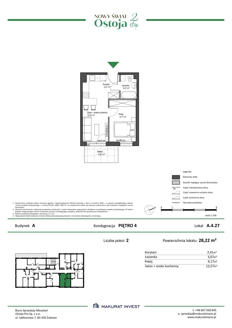 2 pokoje, mieszkanie 28,22 m², piętro 4, oferta nr A.4.27, Nowy Świat Ostoja II etap, Gdańsk, Barniewice, ul. Malinowa