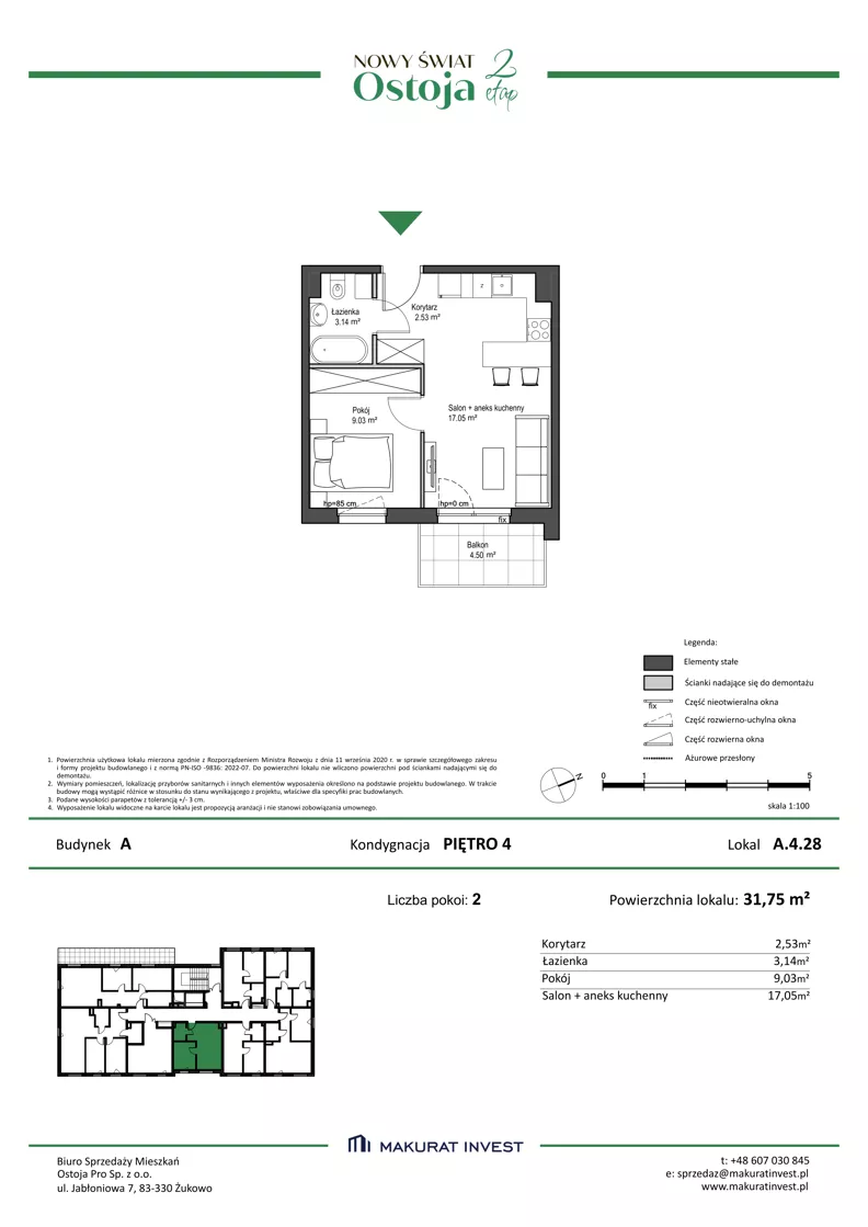 2 pokoje, mieszkanie 31,75 m², piętro 4, oferta nr A.4.28, Nowy Świat Ostoja II etap, Gdańsk, Barniewice, ul. Malinowa