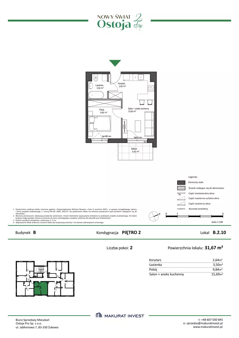 2 pokoje, mieszkanie 31,67 m², piętro 2, oferta nr B.2.10, Nowy Świat Ostoja II etap, Gdańsk, Barniewice, ul. Malinowa