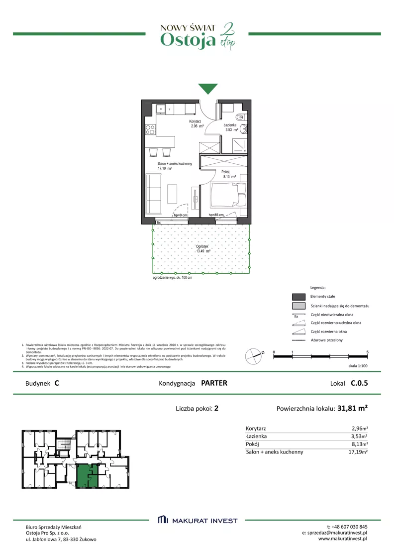 2 pokoje, mieszkanie 31,81 m², parter, oferta nr C.0.5, Nowy Świat Ostoja II etap, Gdańsk, Barniewice, ul. Malinowa