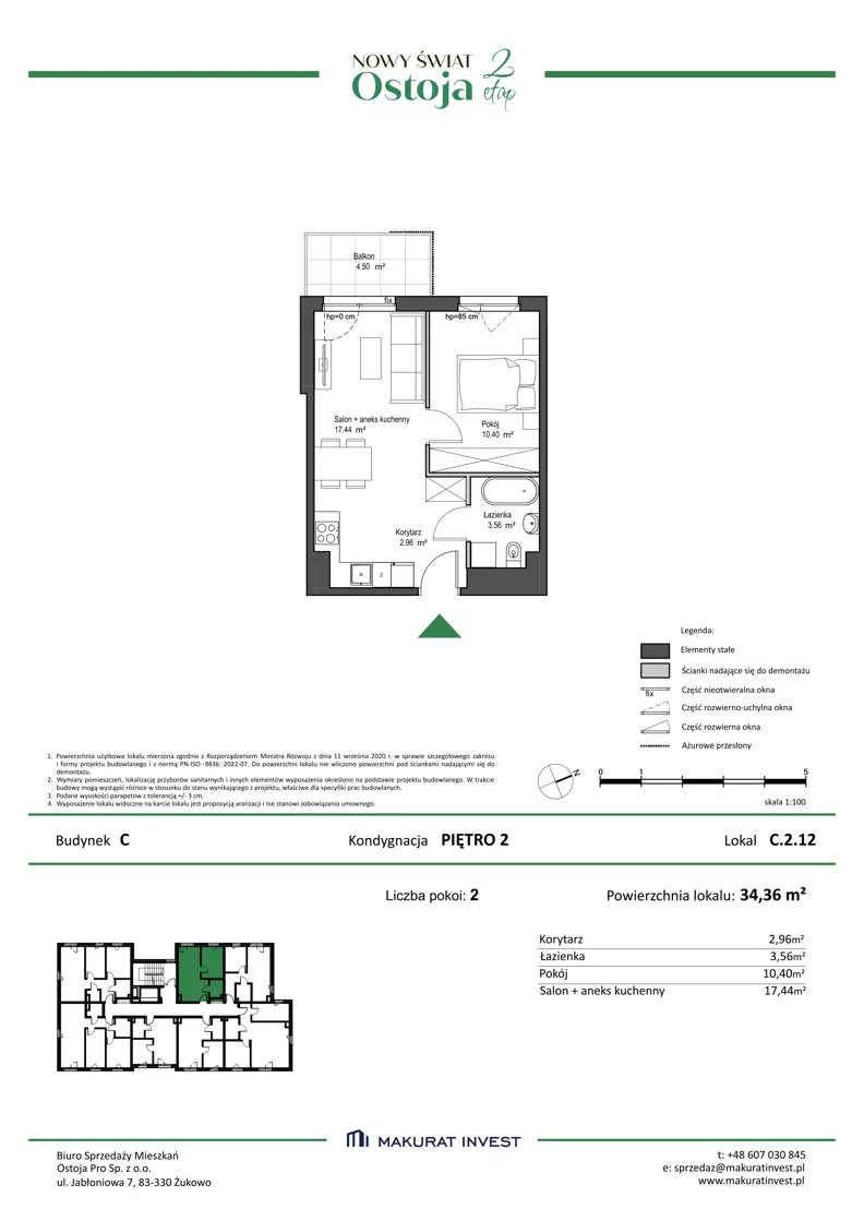 2 pokoje, mieszkanie 34,36 m², piętro 2, oferta nr C.2.12, Nowy Świat Ostoja II etap, Gdańsk, Barniewice, ul. Malinowa