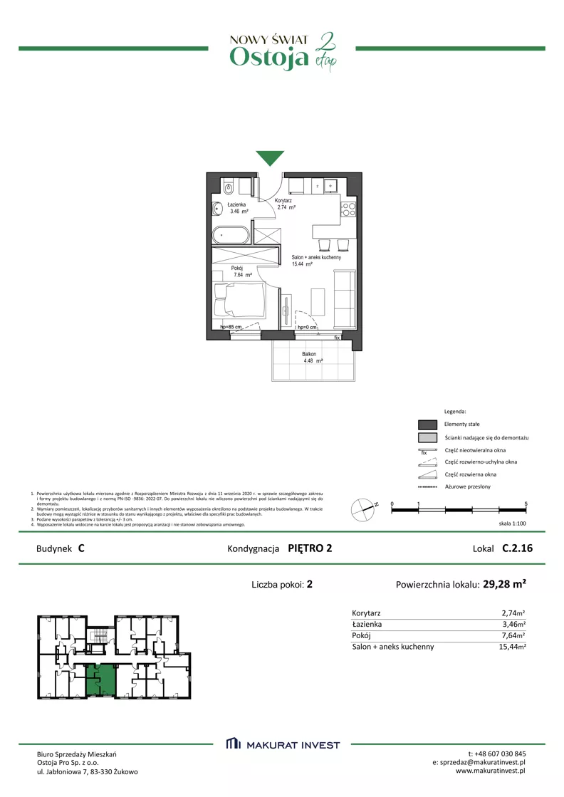 2 pokoje, mieszkanie 29,28 m², piętro 2, oferta nr C.2.16, Nowy Świat Ostoja II etap, Gdańsk, Barniewice, ul. Malinowa