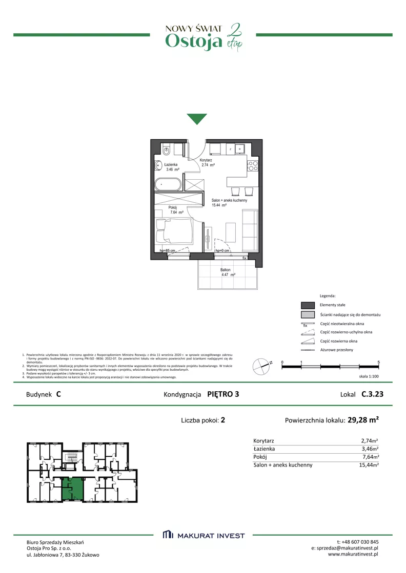 2 pokoje, mieszkanie 29,28 m², piętro 3, oferta nr C.3.23, Nowy Świat Ostoja II etap, Gdańsk, Barniewice, ul. Malinowa