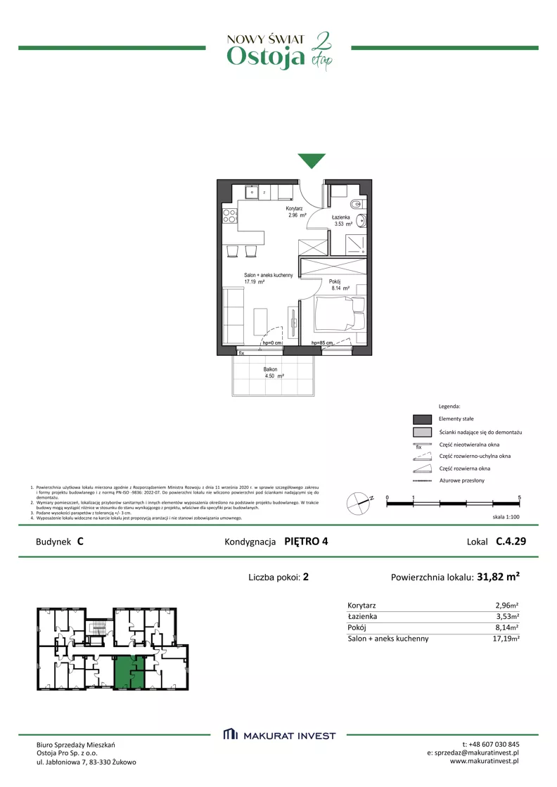 2 pokoje, mieszkanie 31,82 m², piętro 4, oferta nr C.4.29, Nowy Świat Ostoja II etap, Gdańsk, Barniewice, ul. Malinowa
