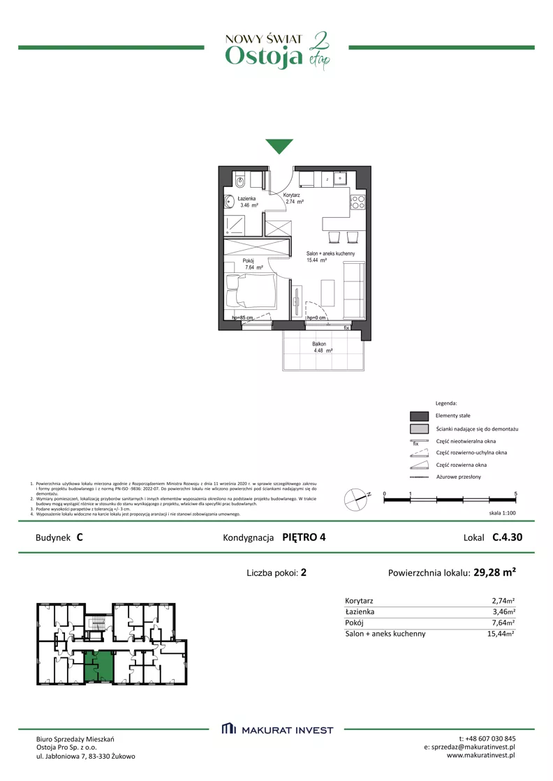 2 pokoje, mieszkanie 29,28 m², piętro 4, oferta nr C.4.30, Nowy Świat Ostoja II etap, Gdańsk, Barniewice, ul. Malinowa