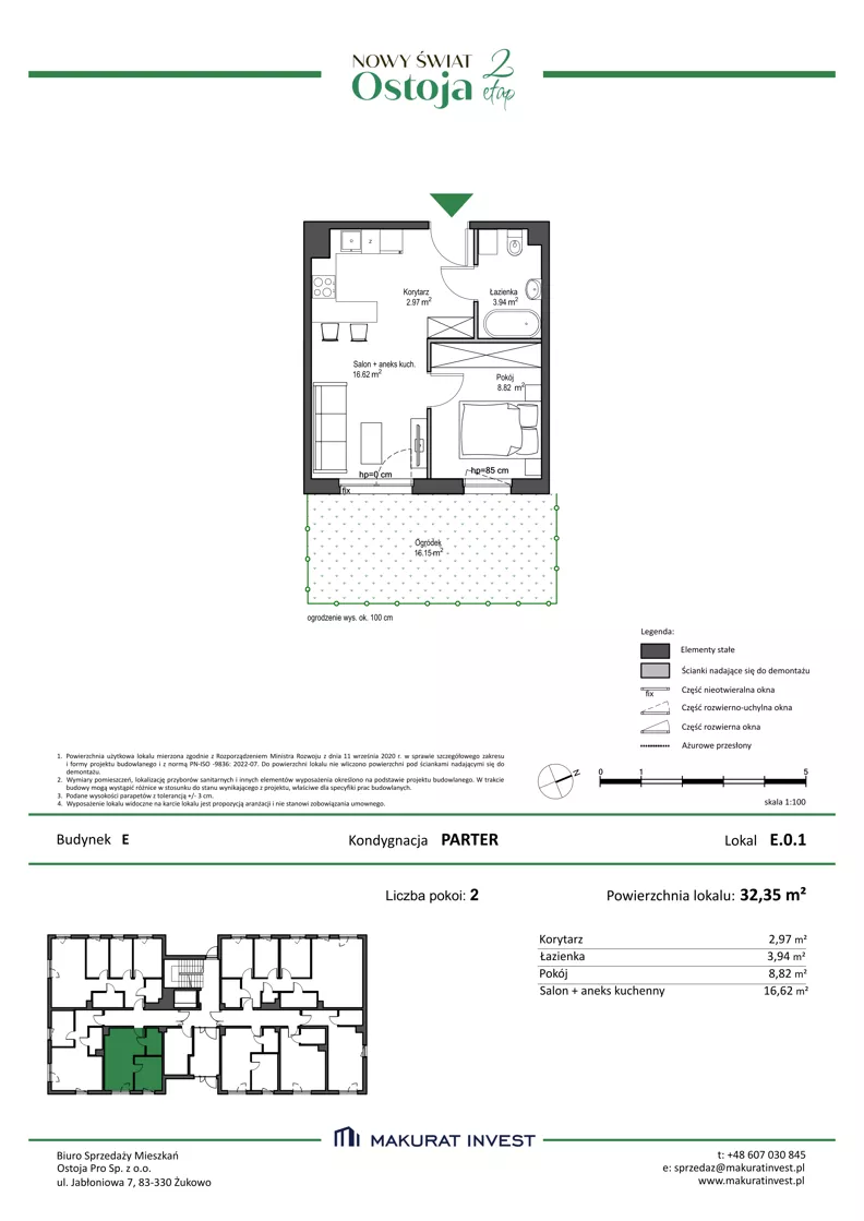 2 pokoje, mieszkanie 32,35 m², parter, oferta nr E.0.1, Nowy Świat Ostoja II etap - budynki E, F, G, Gdańsk, Osowa, Barniewice, ul. Malinowa