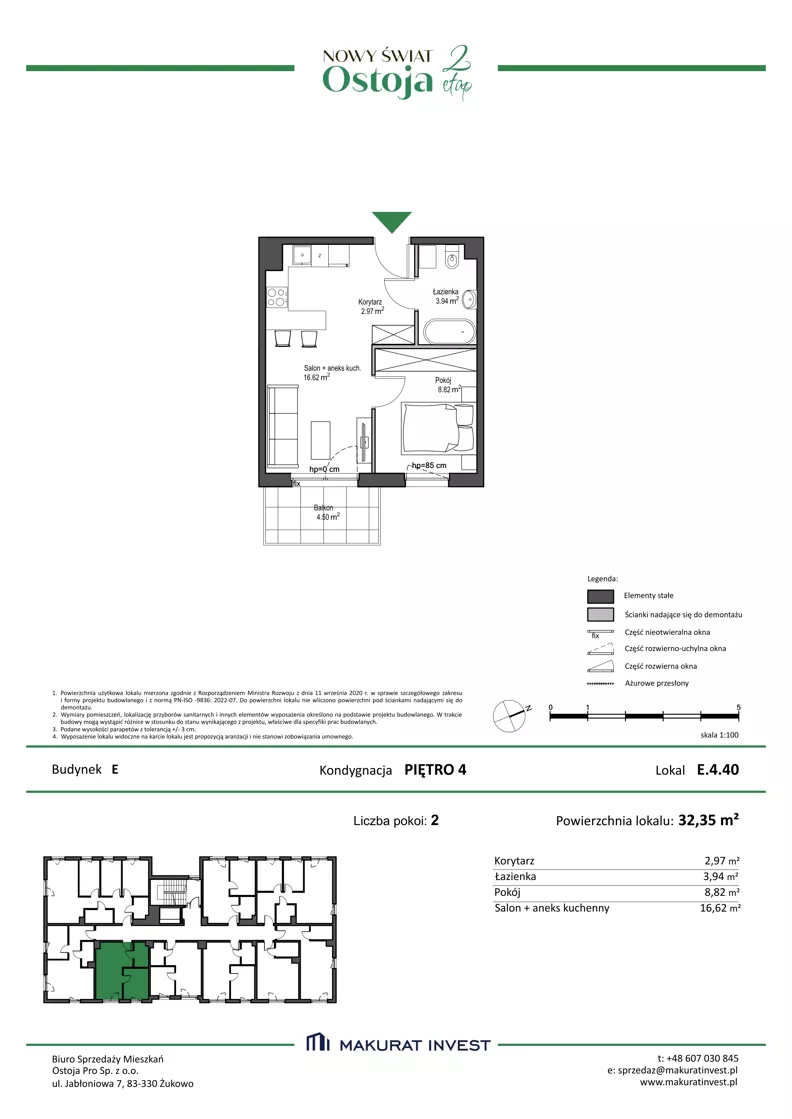 2 pokoje, mieszkanie 32,35 m², piętro 4, oferta nr E.4.40, Nowy Świat Ostoja II etap - budynki E, F, G, Gdańsk, Osowa, Barniewice, ul. Malinowa