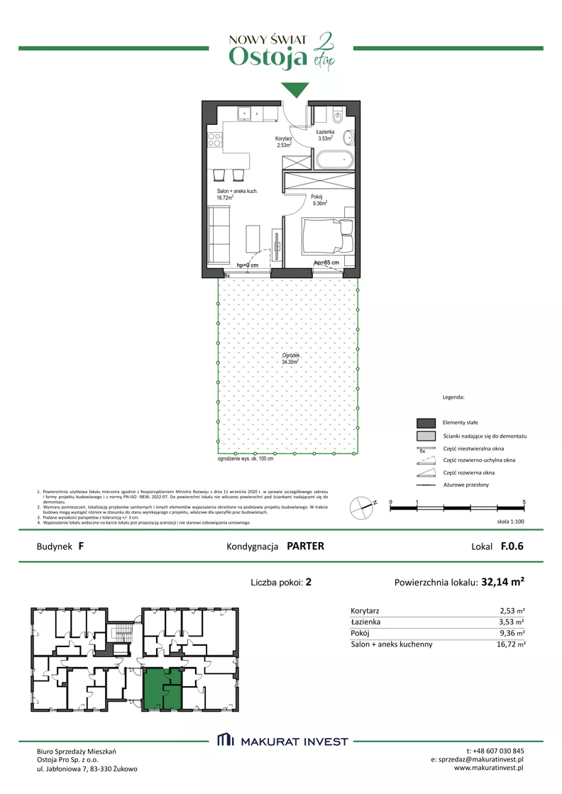 2 pokoje, mieszkanie 32,14 m², parter, oferta nr F.0.6, Nowy Świat Ostoja II etap - budynki E, F, G, Gdańsk, Osowa, Barniewice, ul. Malinowa