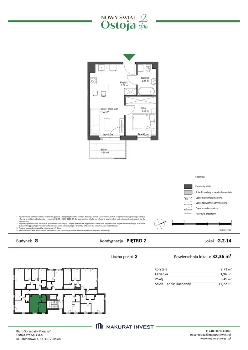 2 pokoje, mieszkanie 32,36 m², piętro 2, oferta nr G.2.14, Nowy Świat Ostoja II etap - budynki E, F, G, Gdańsk, Osowa, Barniewice, ul. Malinowa