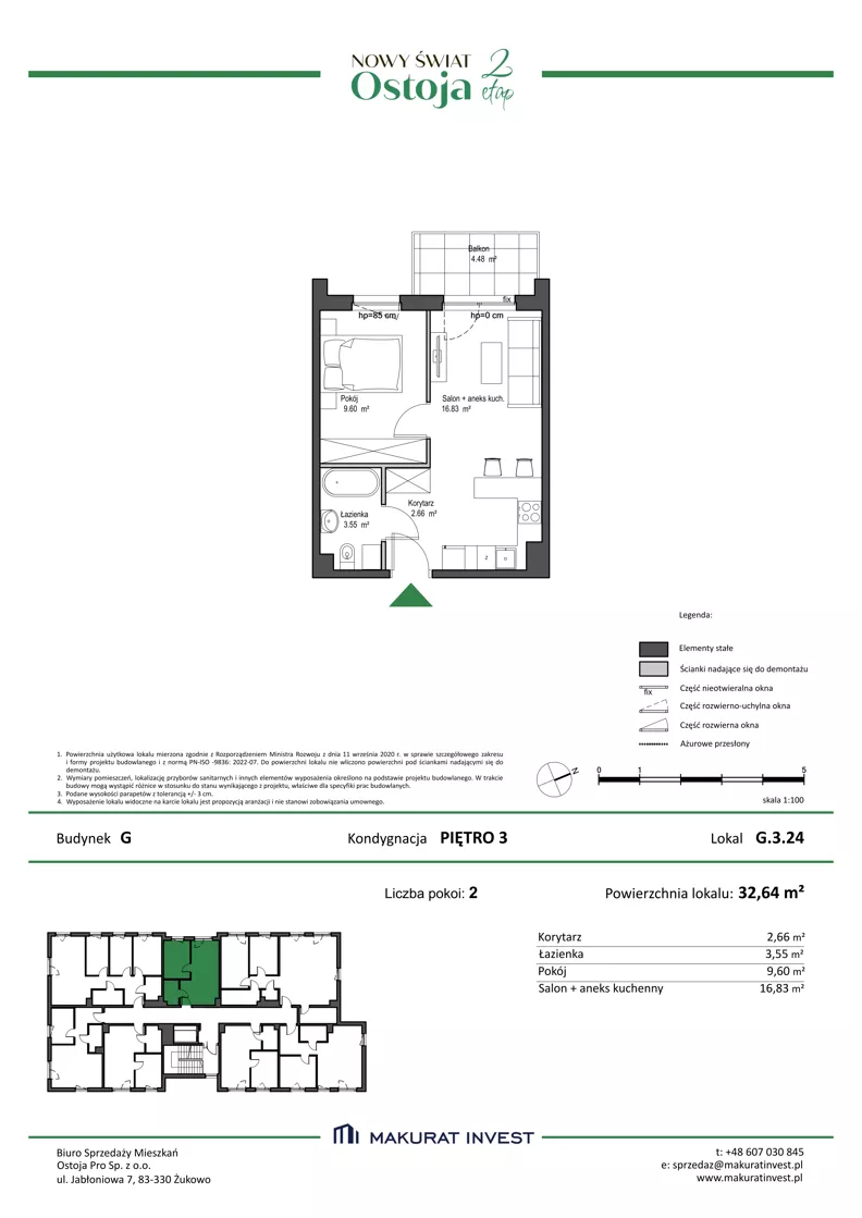 2 pokoje, mieszkanie 32,64 m², piętro 3, oferta nr G.3.24, Nowy Świat Ostoja II etap - budynki E, F, G, Gdańsk, Osowa, Barniewice, ul. Malinowa