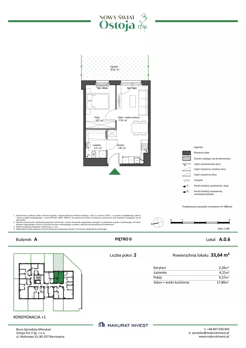 2 pokoje, mieszkanie 33,64 m², parter, oferta nr A.0.6, Nowy Świat Ostoja III etap, Gdańsk, Osowa, Barniewice, ul. Malinowa