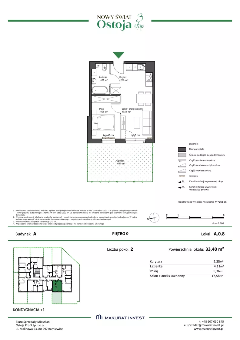 2 pokoje, mieszkanie 33,40 m², parter, oferta nr A.0.8, Nowy Świat Ostoja III etap, Gdańsk, Osowa, Barniewice, ul. Malinowa