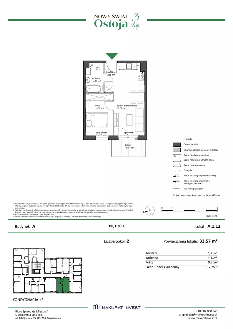 2 pokoje, mieszkanie 33,57 m², piętro 1, oferta nr A.1.12, Nowy Świat Ostoja III etap, Gdańsk, Osowa, Barniewice, ul. Malinowa