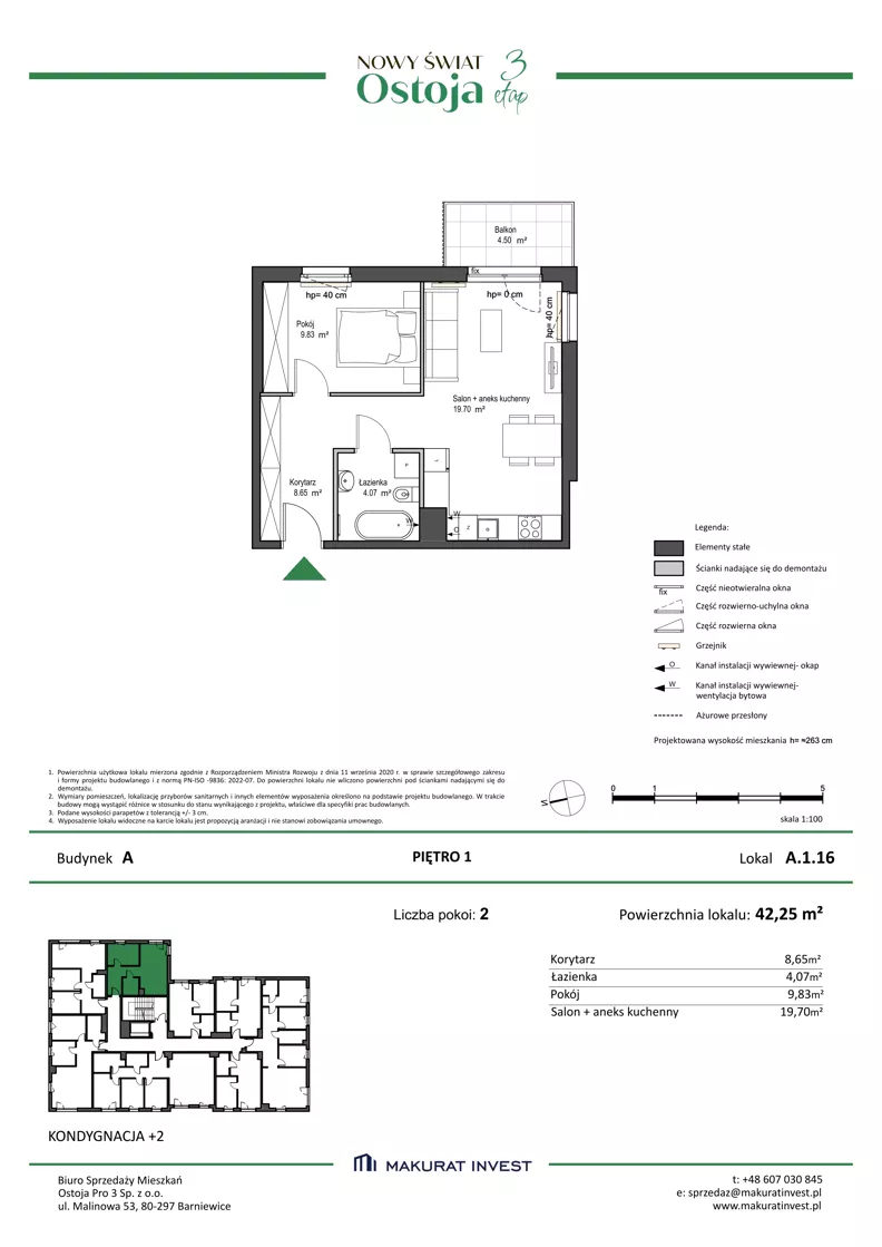 2 pokoje, mieszkanie 42,25 m², piętro 1, oferta nr A.1.16, Nowy Świat Ostoja III etap, Gdańsk, Osowa, Barniewice, ul. Malinowa