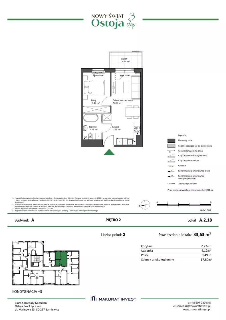 2 pokoje, mieszkanie 33,63 m², piętro 2, oferta nr A.2.18, Nowy Świat Ostoja III etap, Gdańsk, Osowa, Barniewice, ul. Malinowa