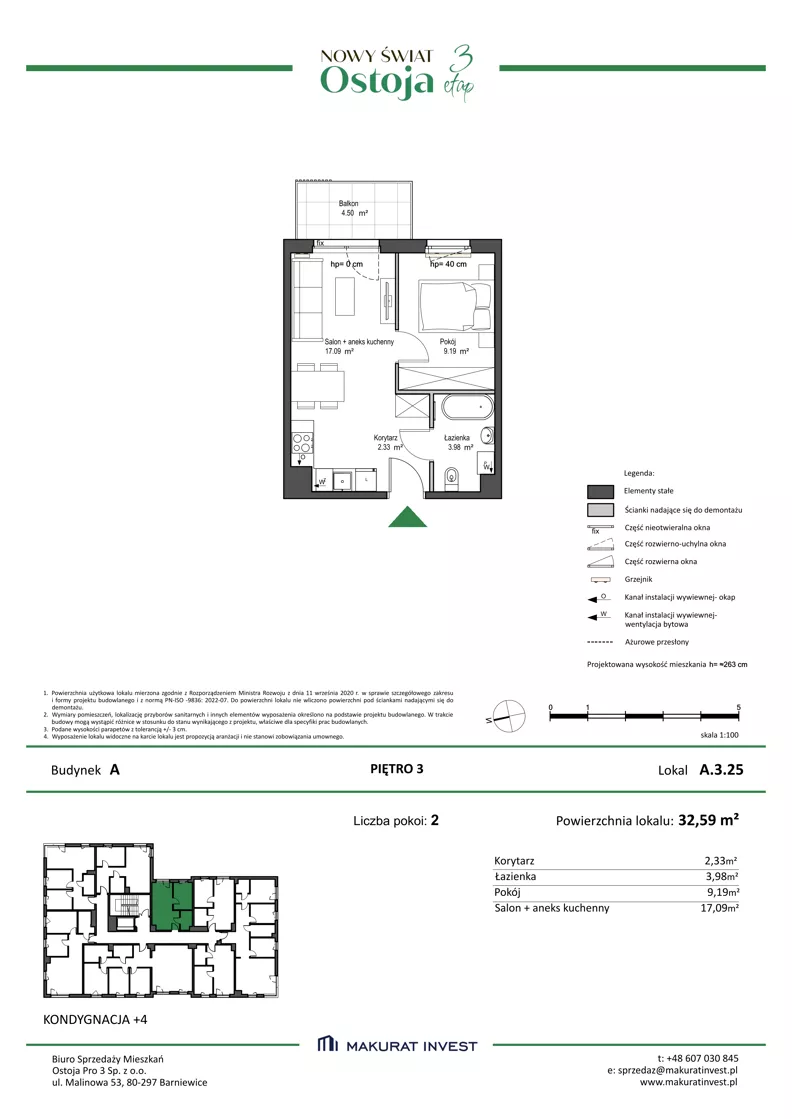2 pokoje, mieszkanie 32,59 m², piętro 3, oferta nr A.3.25, Nowy Świat Ostoja III etap, Gdańsk, Osowa, Barniewice, ul. Malinowa