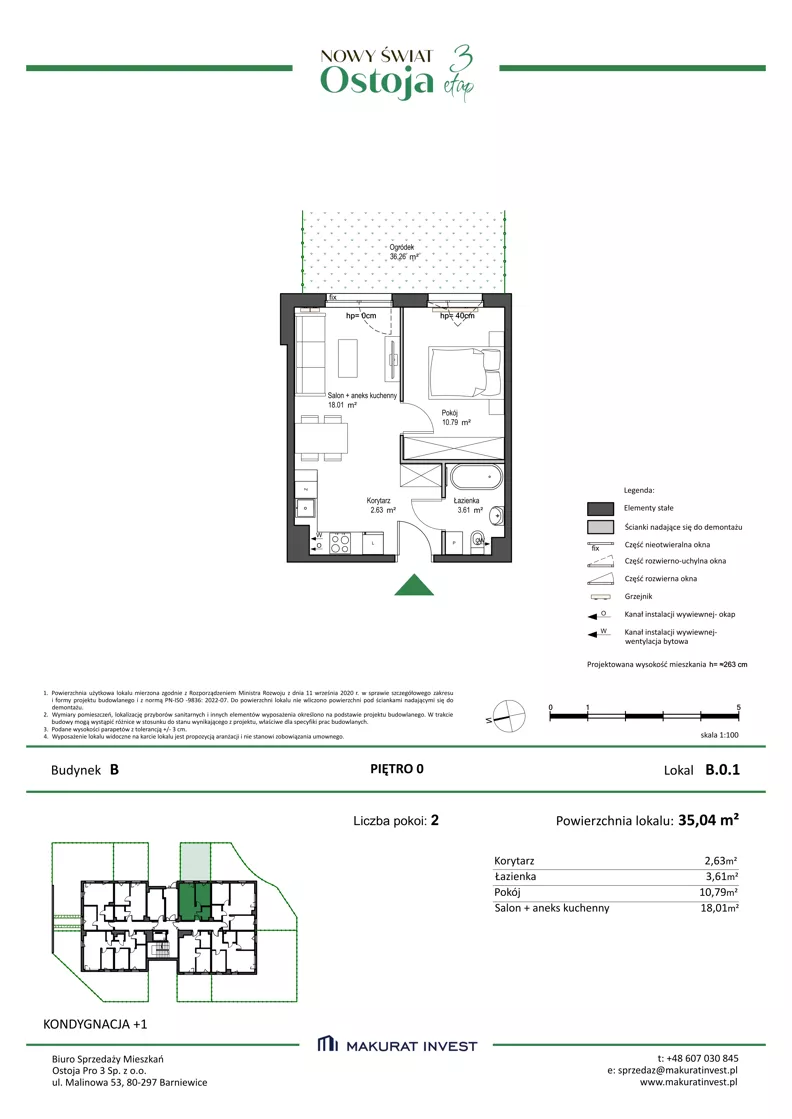 2 pokoje, mieszkanie 35,04 m², parter, oferta nr B.0.1, Nowy Świat Ostoja III etap, Gdańsk, Osowa, Barniewice, ul. Malinowa