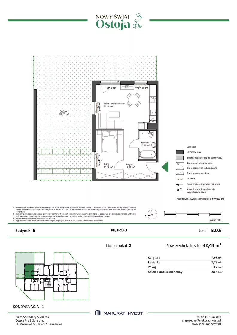 2 pokoje, mieszkanie 42,44 m², parter, oferta nr B.0.6, Nowy Świat Ostoja III etap, Gdańsk, Osowa, Barniewice, ul. Malinowa
