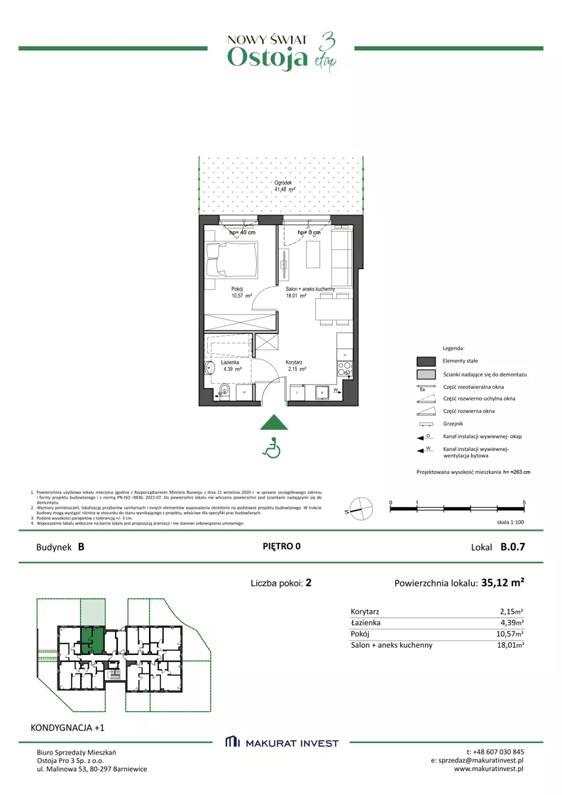 2 pokoje, mieszkanie 35,12 m², parter, oferta nr B.0.7, Nowy Świat Ostoja III etap, Gdańsk, Osowa, Barniewice, ul. Malinowa