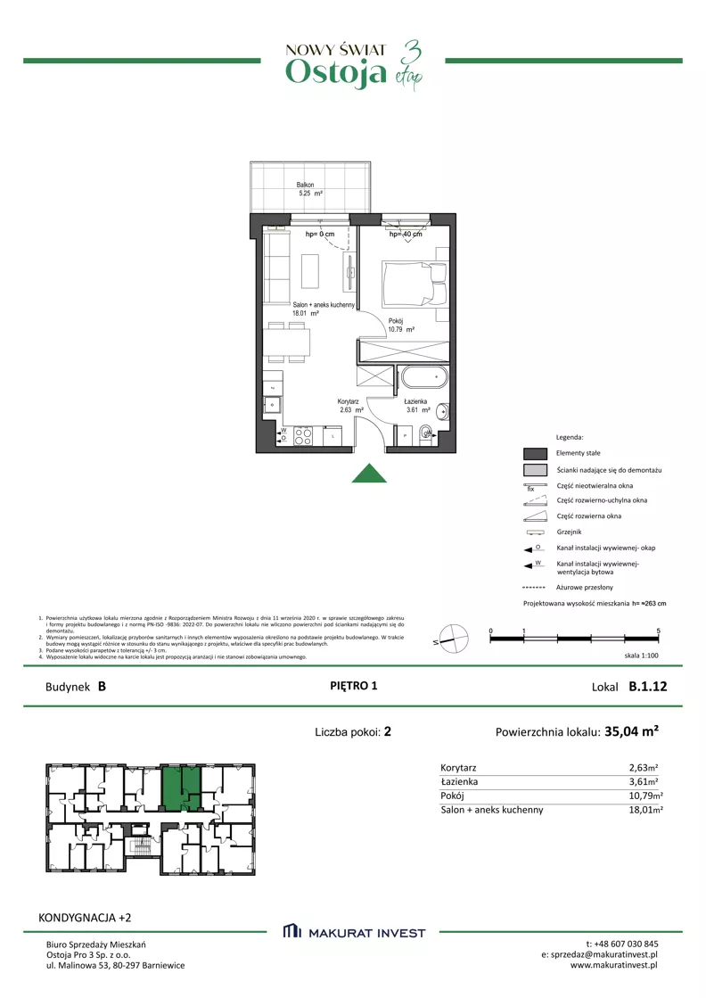 2 pokoje, mieszkanie 35,04 m², piętro 1, oferta nr B.1.12, Nowy Świat Ostoja III etap, Gdańsk, Osowa, Barniewice, ul. Malinowa