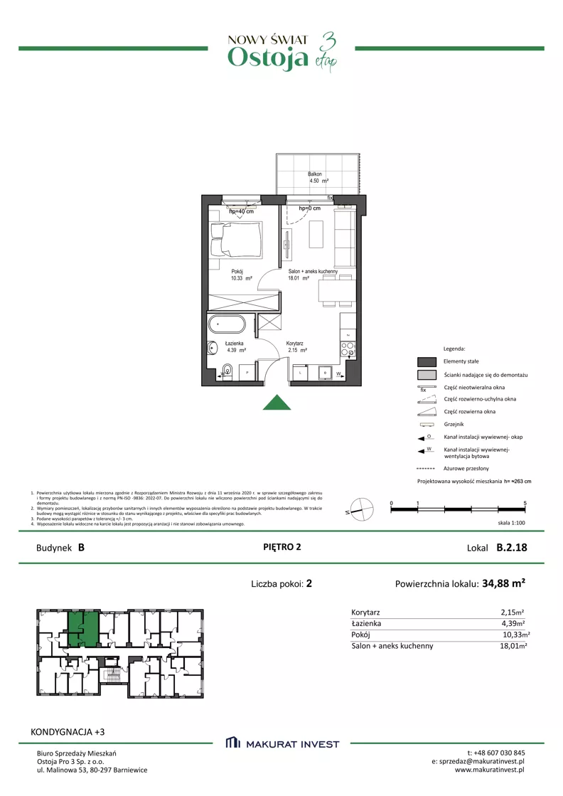 2 pokoje, mieszkanie 34,88 m², piętro 2, oferta nr B.2.18, Nowy Świat Ostoja III etap, Gdańsk, Osowa, Barniewice, ul. Malinowa