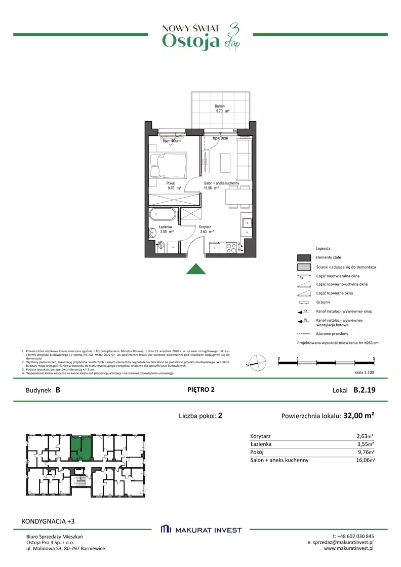 2 pokoje, mieszkanie 32,00 m², piętro 2, oferta nr B.2.19, Nowy Świat Ostoja III etap, Gdańsk, Osowa, Barniewice, ul. Malinowa