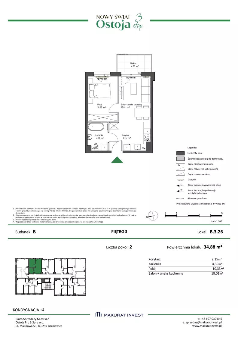2 pokoje, mieszkanie 34,88 m², piętro 3, oferta nr B.3.26, Nowy Świat Ostoja III etap, Gdańsk, Osowa, Barniewice, ul. Malinowa