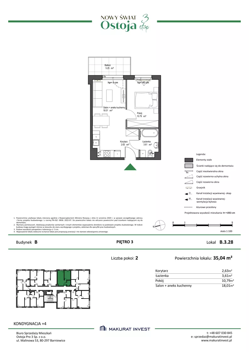 2 pokoje, mieszkanie 35,04 m², piętro 3, oferta nr B.3.28, Nowy Świat Ostoja III etap, Gdańsk, Osowa, Barniewice, ul. Malinowa