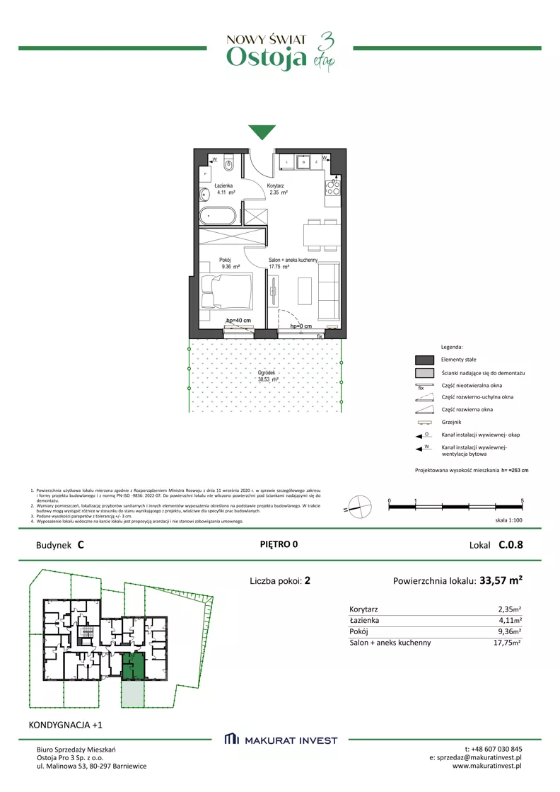 2 pokoje, mieszkanie 33,57 m², parter, oferta nr C.0.8, Nowy Świat Ostoja III etap, Gdańsk, Osowa, Barniewice, ul. Malinowa