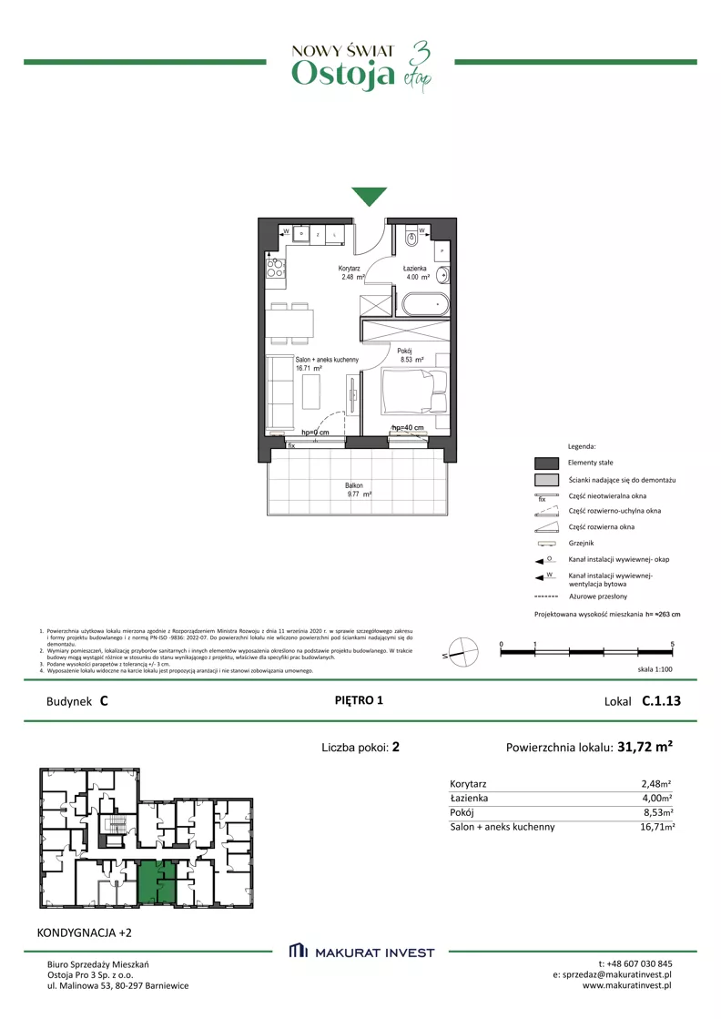 2 pokoje, mieszkanie 31,72 m², piętro 1, oferta nr C.1.13, Nowy Świat Ostoja III etap, Gdańsk, Osowa, Barniewice, ul. Malinowa