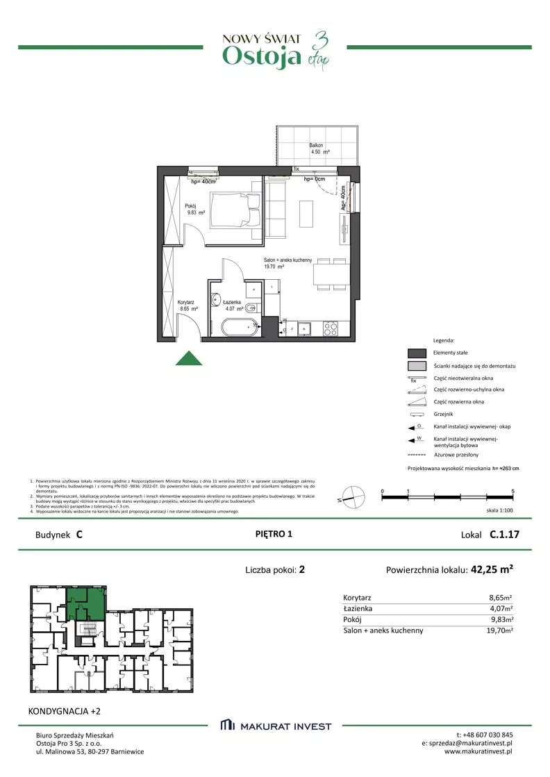 2 pokoje, mieszkanie 42,25 m², piętro 1, oferta nr C.1.17, Nowy Świat Ostoja III etap, Gdańsk, Osowa, Barniewice, ul. Malinowa