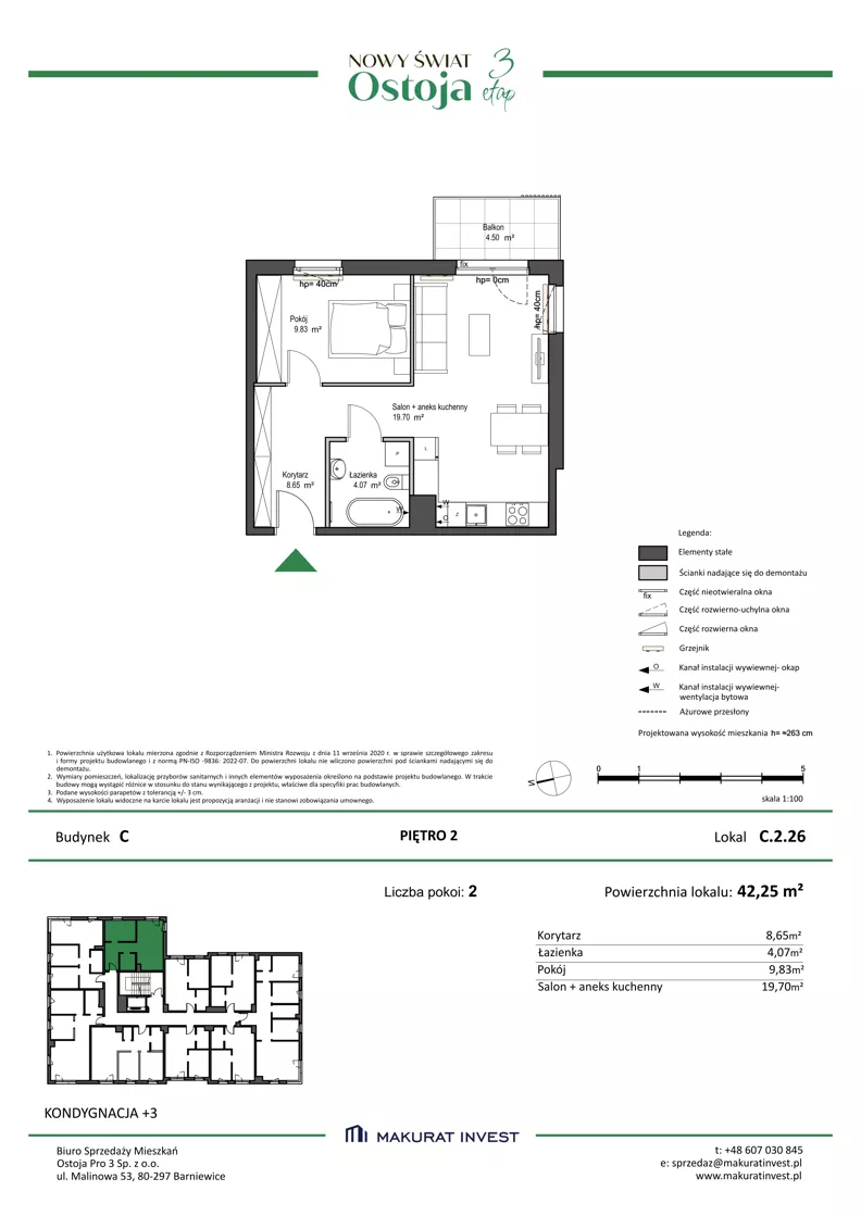 2 pokoje, mieszkanie 42,25 m², piętro 2, oferta nr C.2.26, Nowy Świat Ostoja III etap, Gdańsk, Osowa, Barniewice, ul. Malinowa